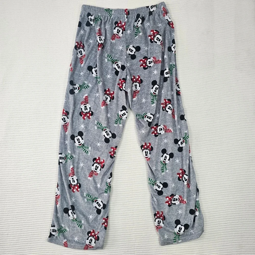 Disney Mickey Minnie Mouse Christmas‎ Holiday Fleece Pajama Pants Gray Medium - Picture 6 of 6